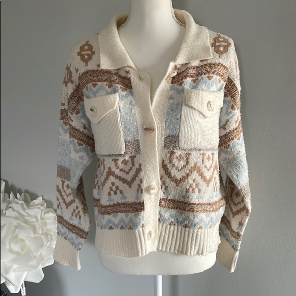 Pink Rose Women's Cream and Brown Patterned Sweater - Picture 1 of 7